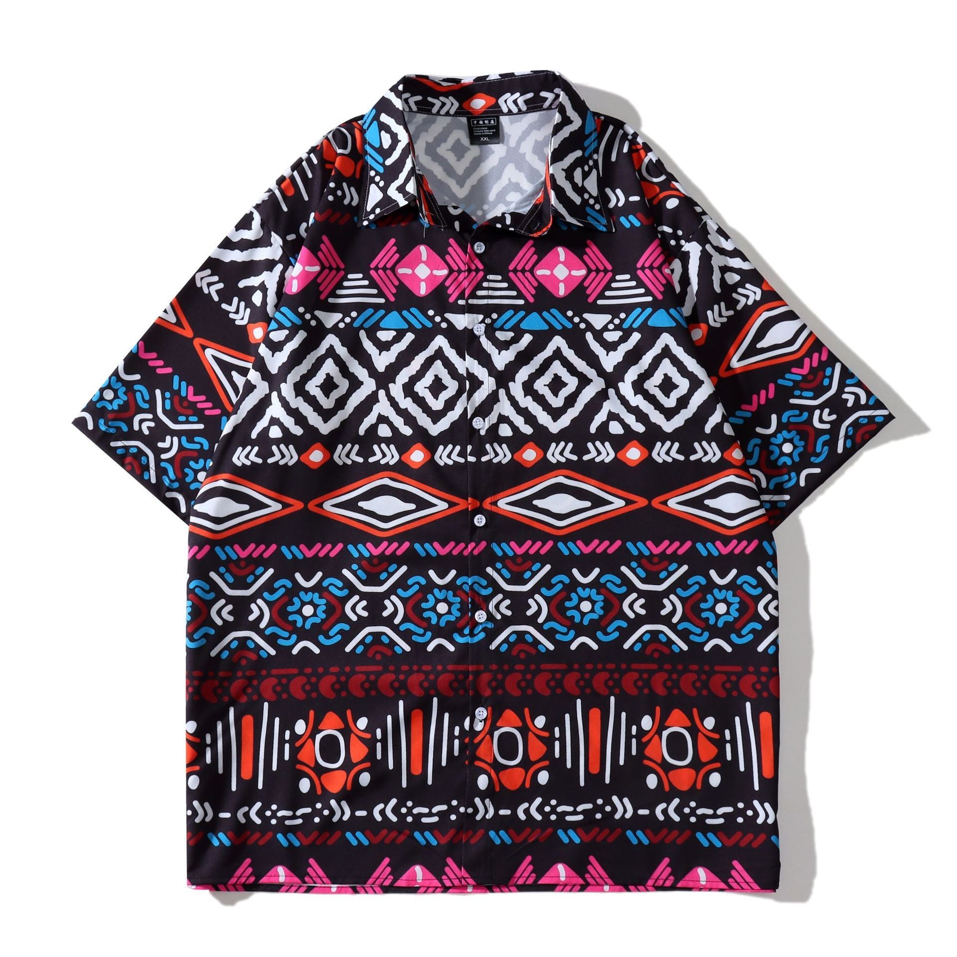 Men's Boho Pattern Shirt with Short Sleeves