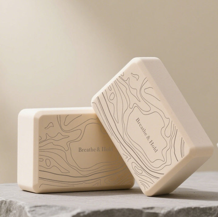 Boho Yoga Bricks with "Breath and Hold" Text