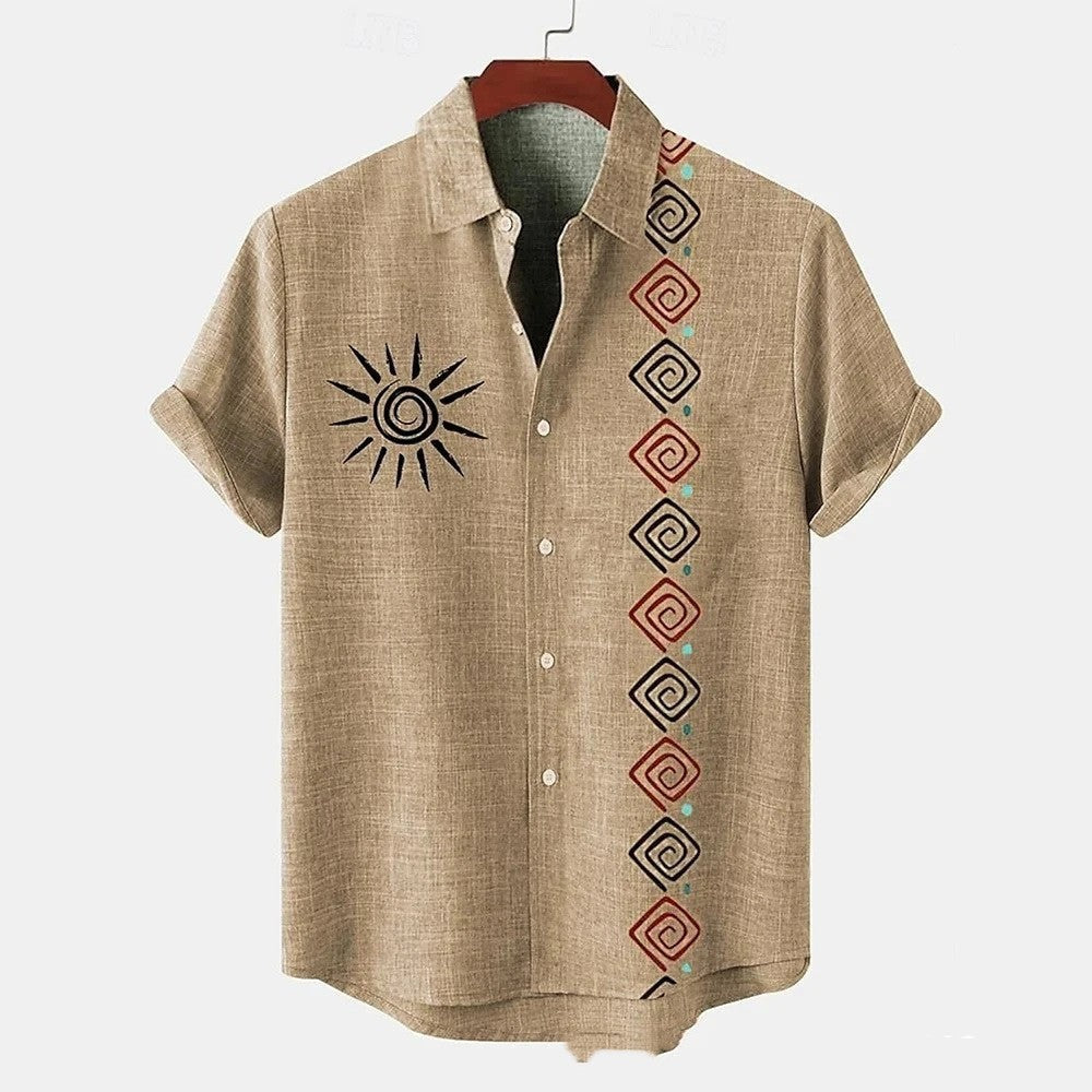 brown Ethnic Bohemian Print Shirt for Men