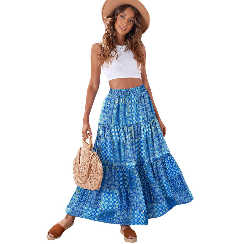 Loose Boho Pattern Maxi A-Line Skirt