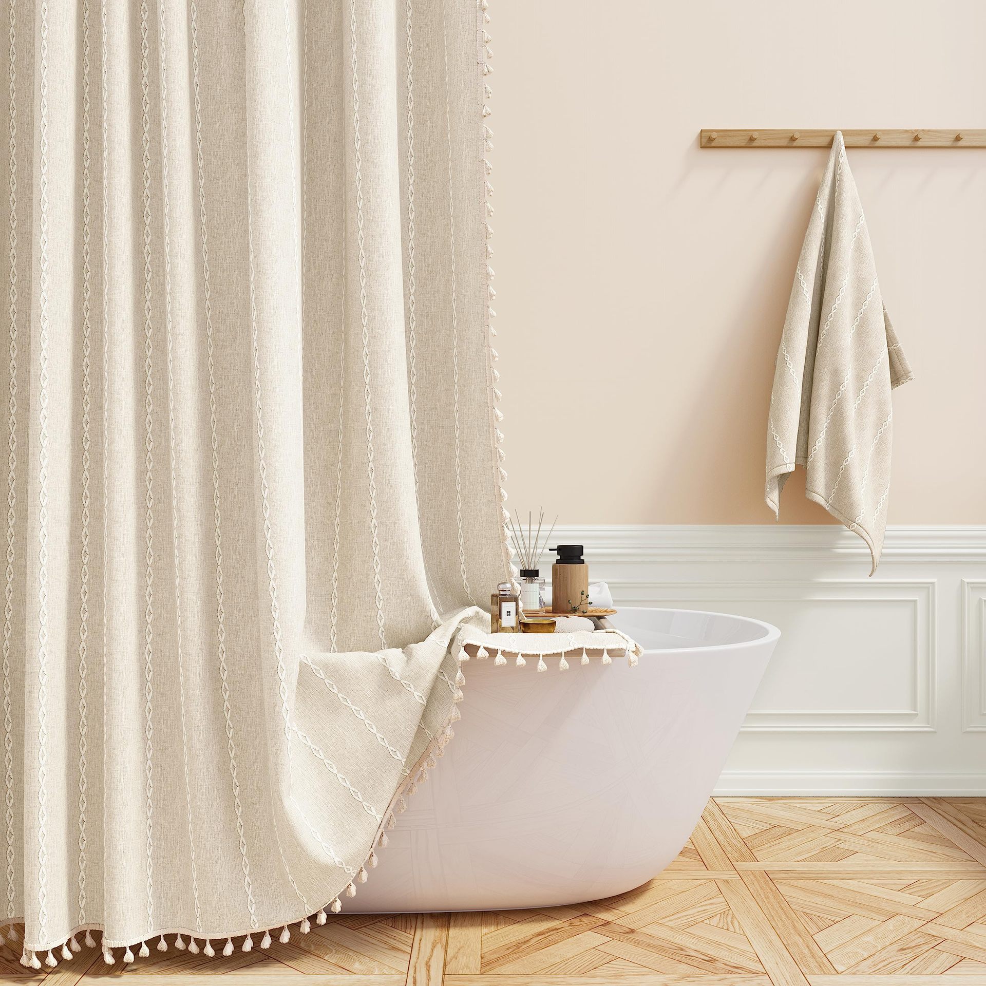 Boho Shower Curtain with Tassels