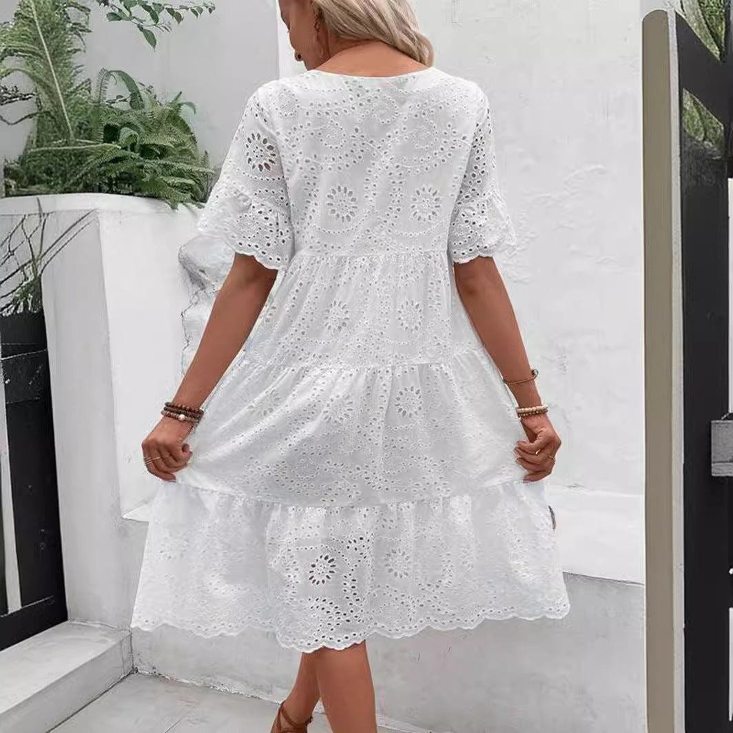 White Midi Boho Dress