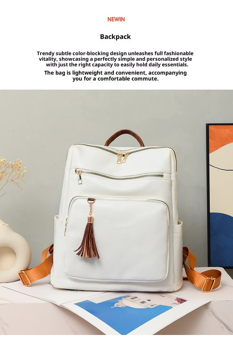 Large Boho Backpack with Tassel Zipper Vegan Leather