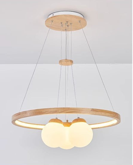 Three Head Bohemian Chandelier with Wood and Bubble Lamps