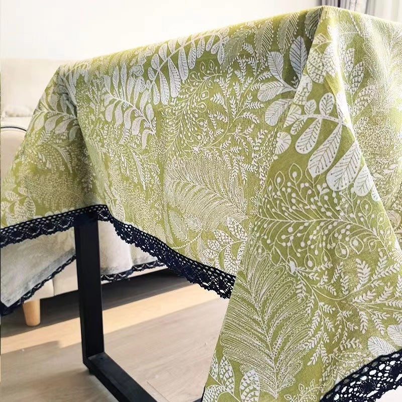 Green Plant Print Tablecloth