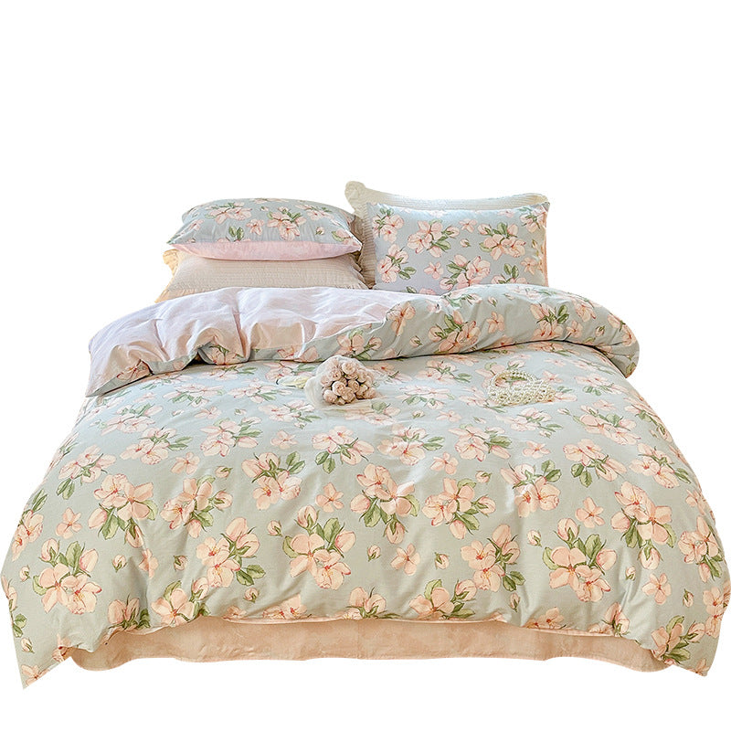 Floral Cotton Four Piece Bedding Set - Bed Sheet and Duvet Cover Set
