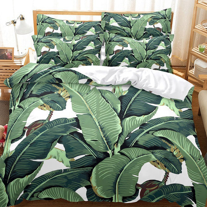 3 Piece Quilt Cover Set with Green Leaves