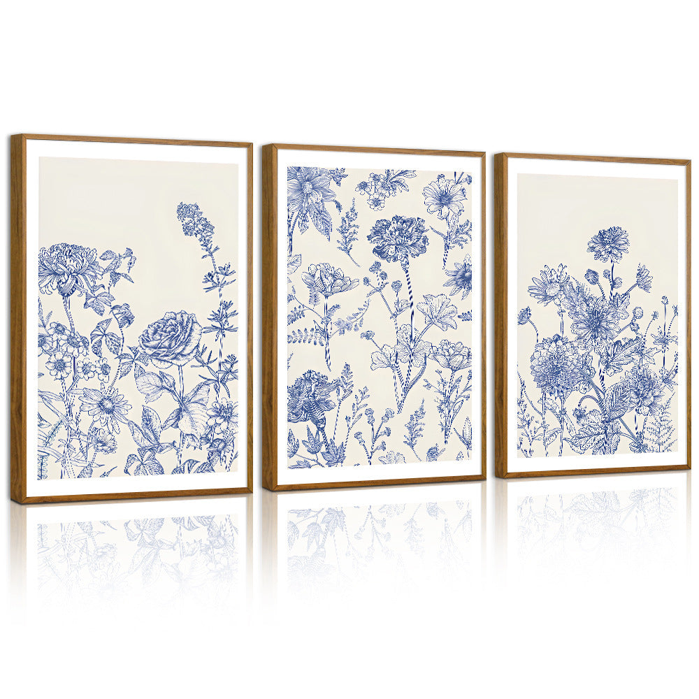 blue 3 Piece Set Bohemian Flower Wall Art
