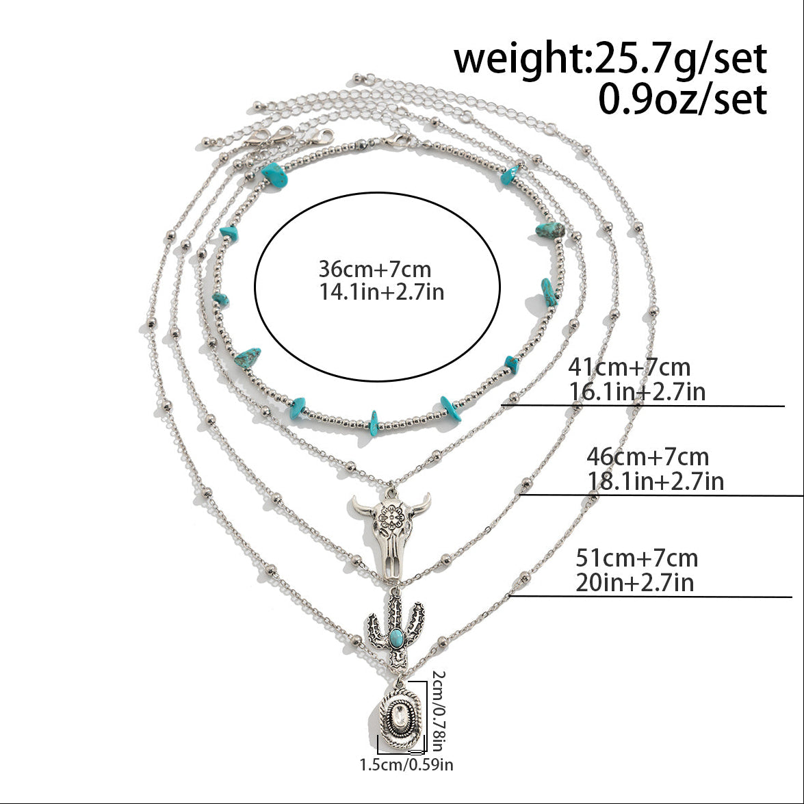cowboy 4 Pcs Western Necklace Set Bohemian Style