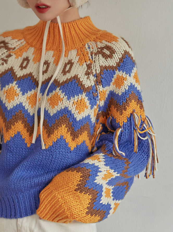 Colorful Patterned Thick Boho Sweater