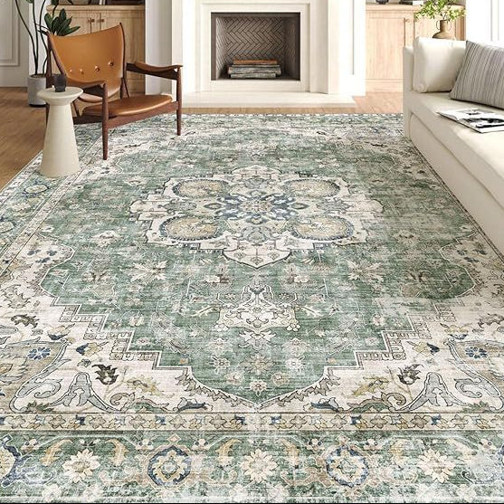 Green Patterned Boho Carpet