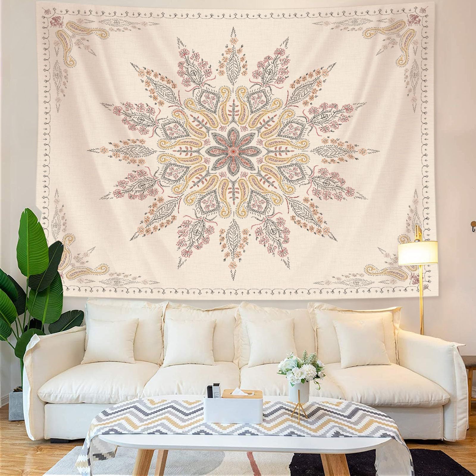 Beige Floral Wall Tapestry