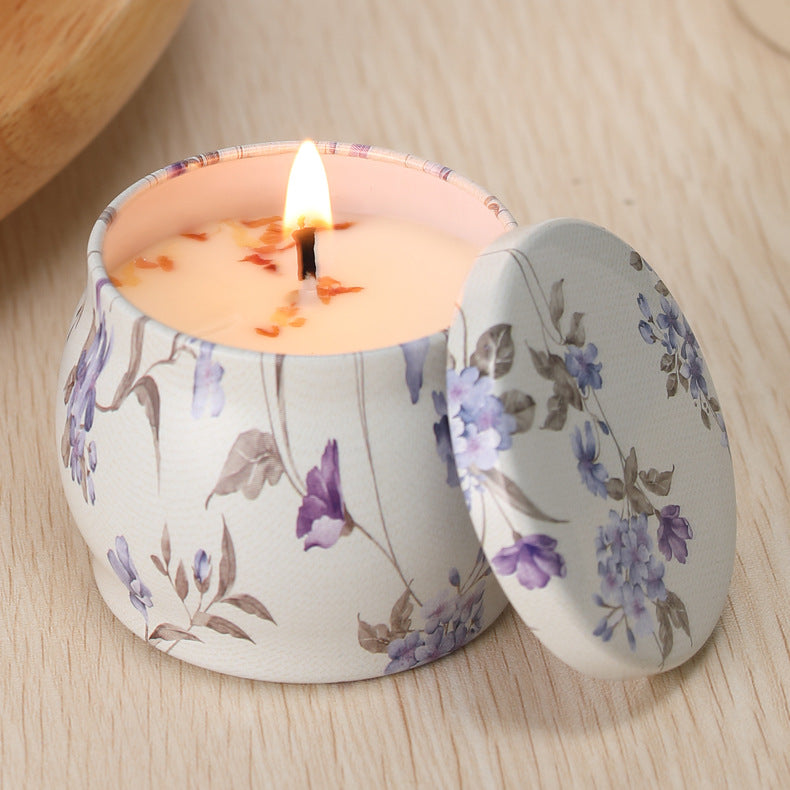 6 Pcs Bohemian Floral Tin Candle Set