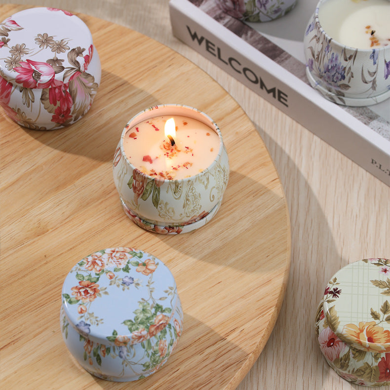 6 Pcs Bohemian Floral Tin Candle Set