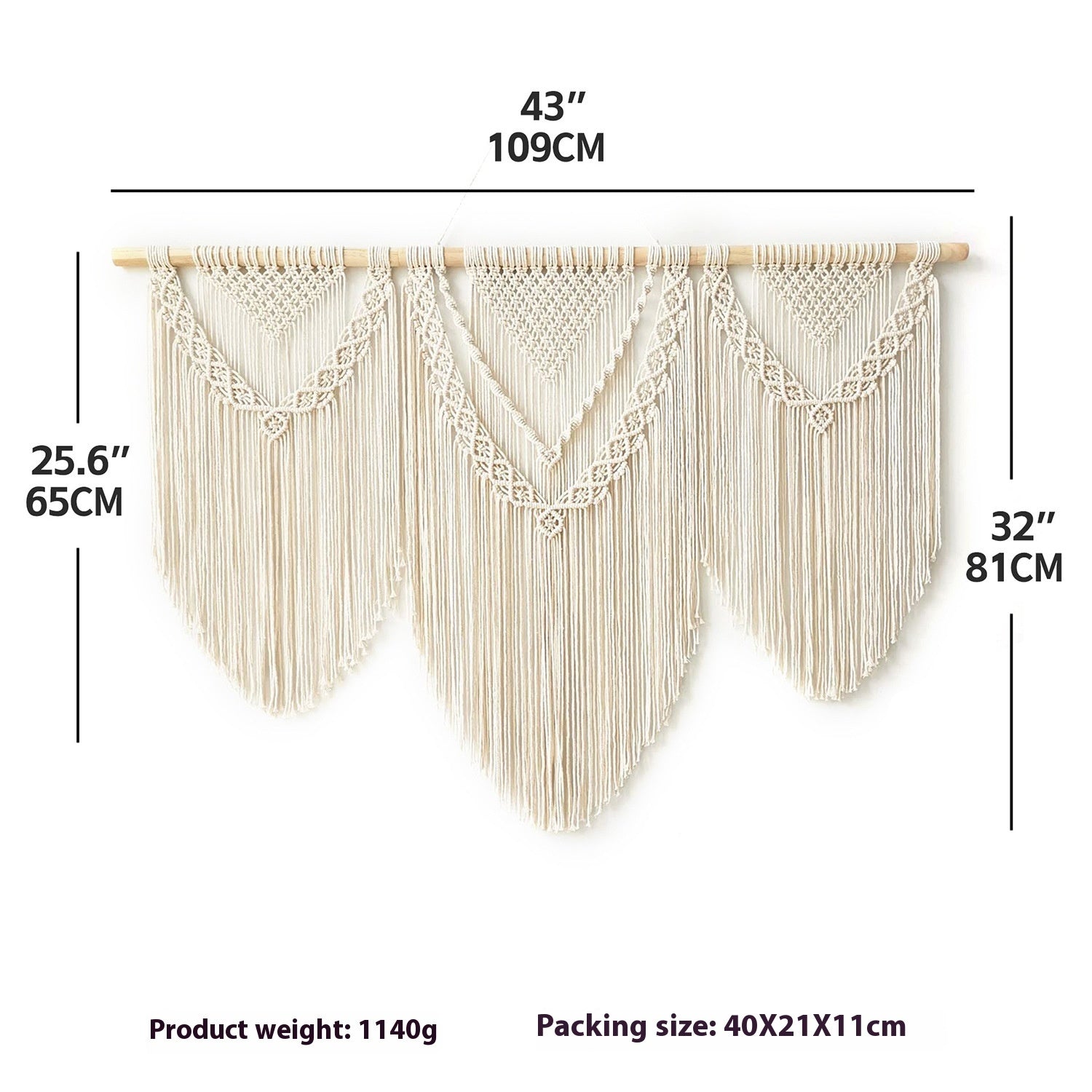 Large Beige Bohemian Wall Macrame