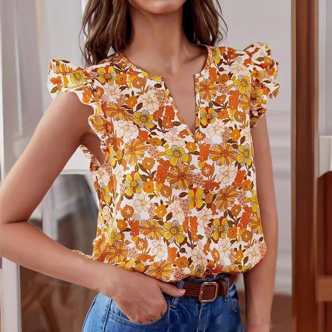 Orange Floral Boho Print Top