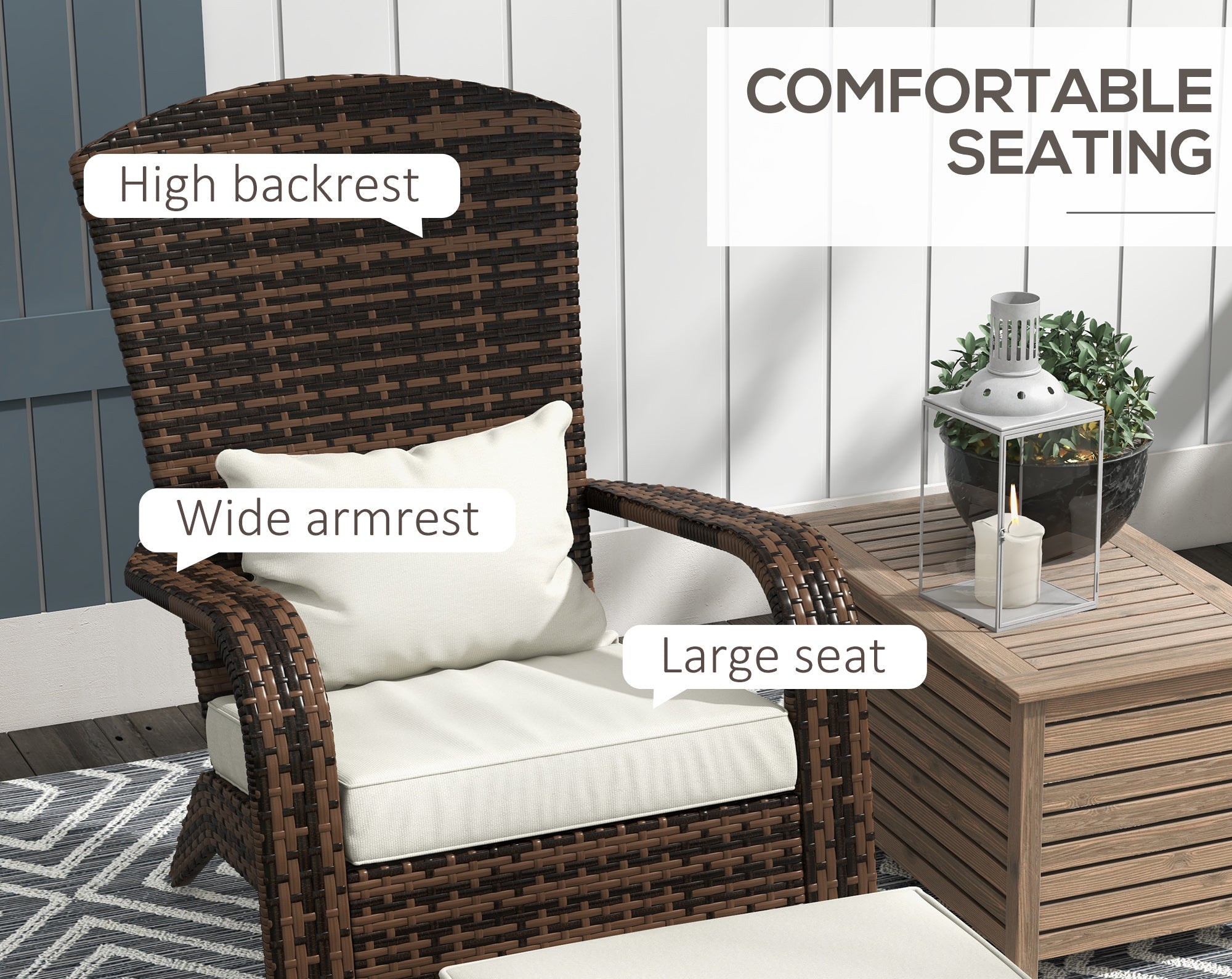 Outdoor Chair with Footstool and Cushions