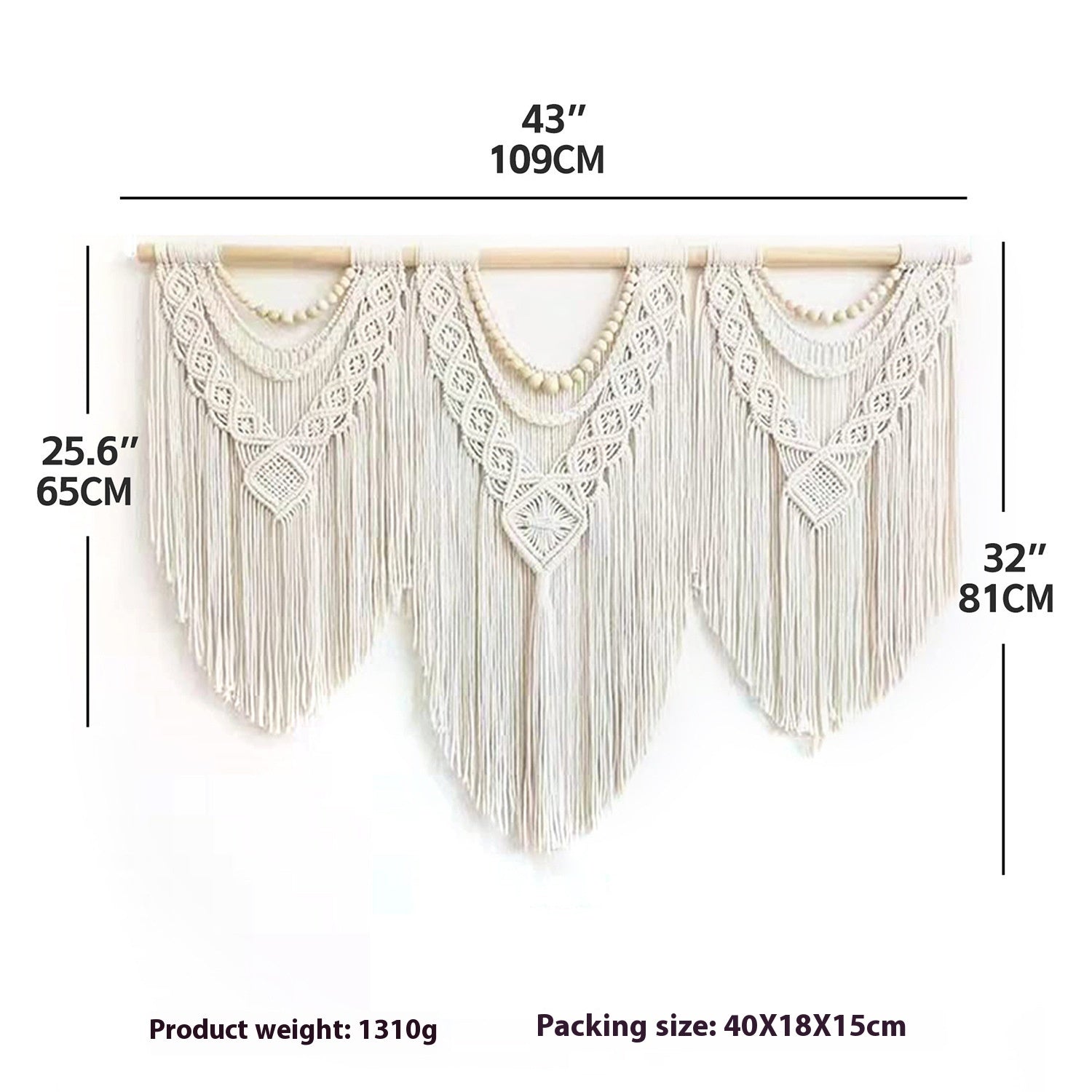 Large Beige Bohemian Wall Macrame