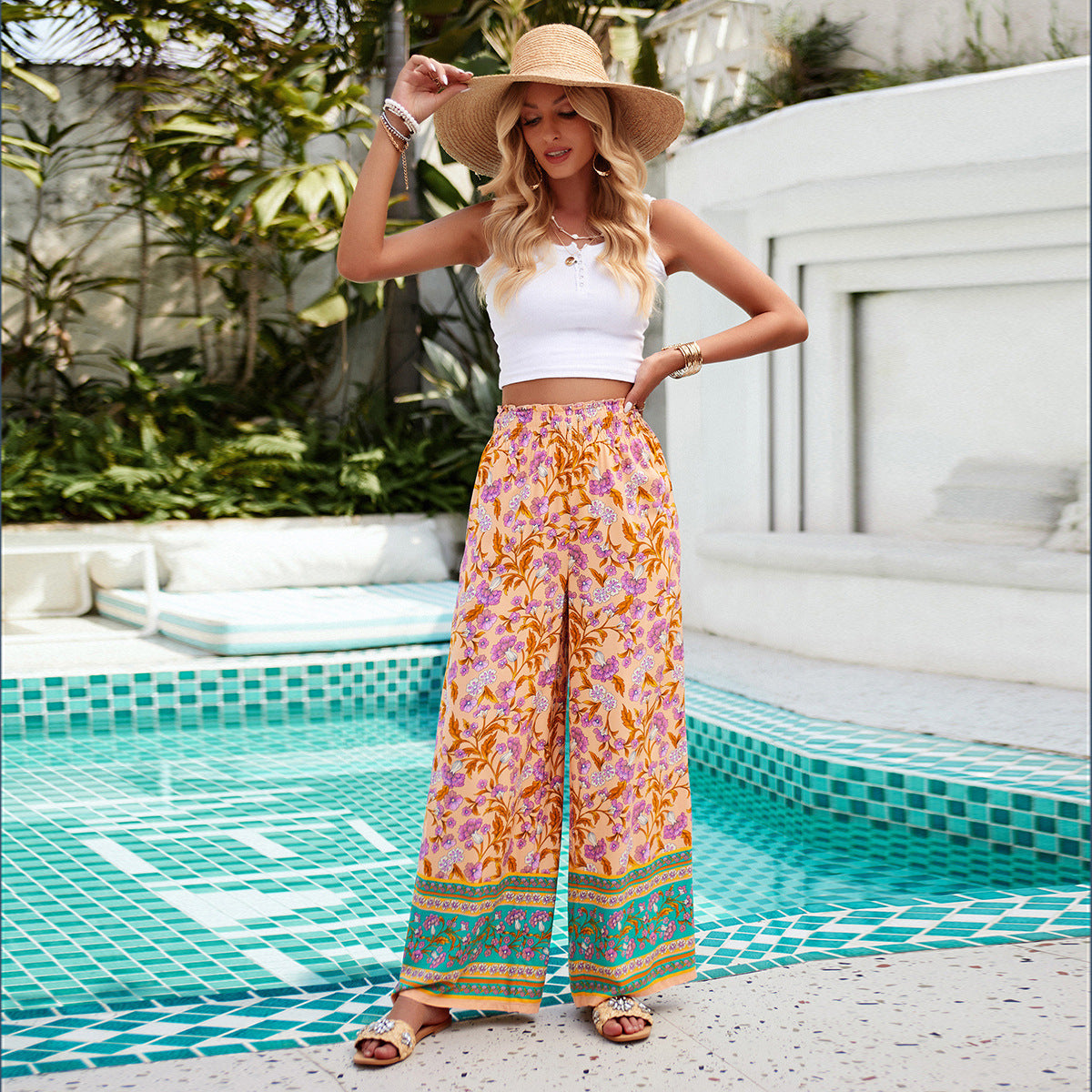 Summer Boho Pants Floral Pattern