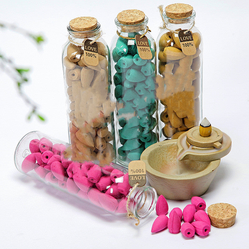 65 Pcs Backflow Waterfall Cones in a Glass Bottle Jar