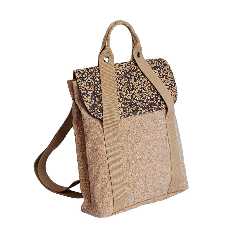 Beige Cork Backpack for Women with Floral Pattern