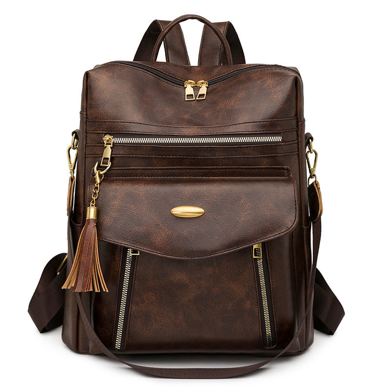 Convertible Bohemian Vegan Leather Backpack with Multiple Pockets