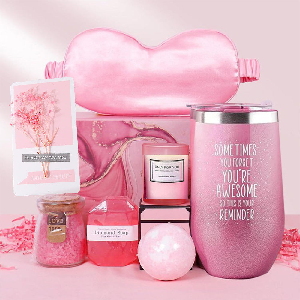 Bath Set with Water Bottle, Sleep Mask and Candle