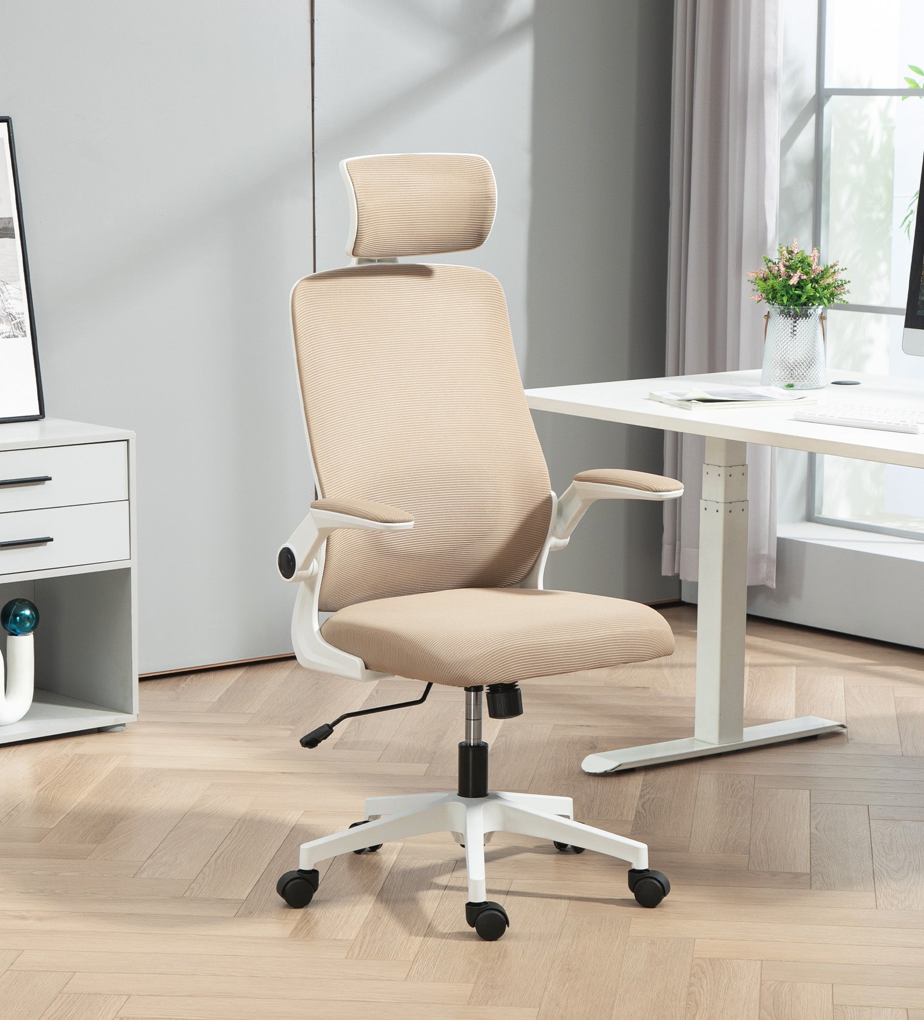 Beige Bohemian Desk Chair