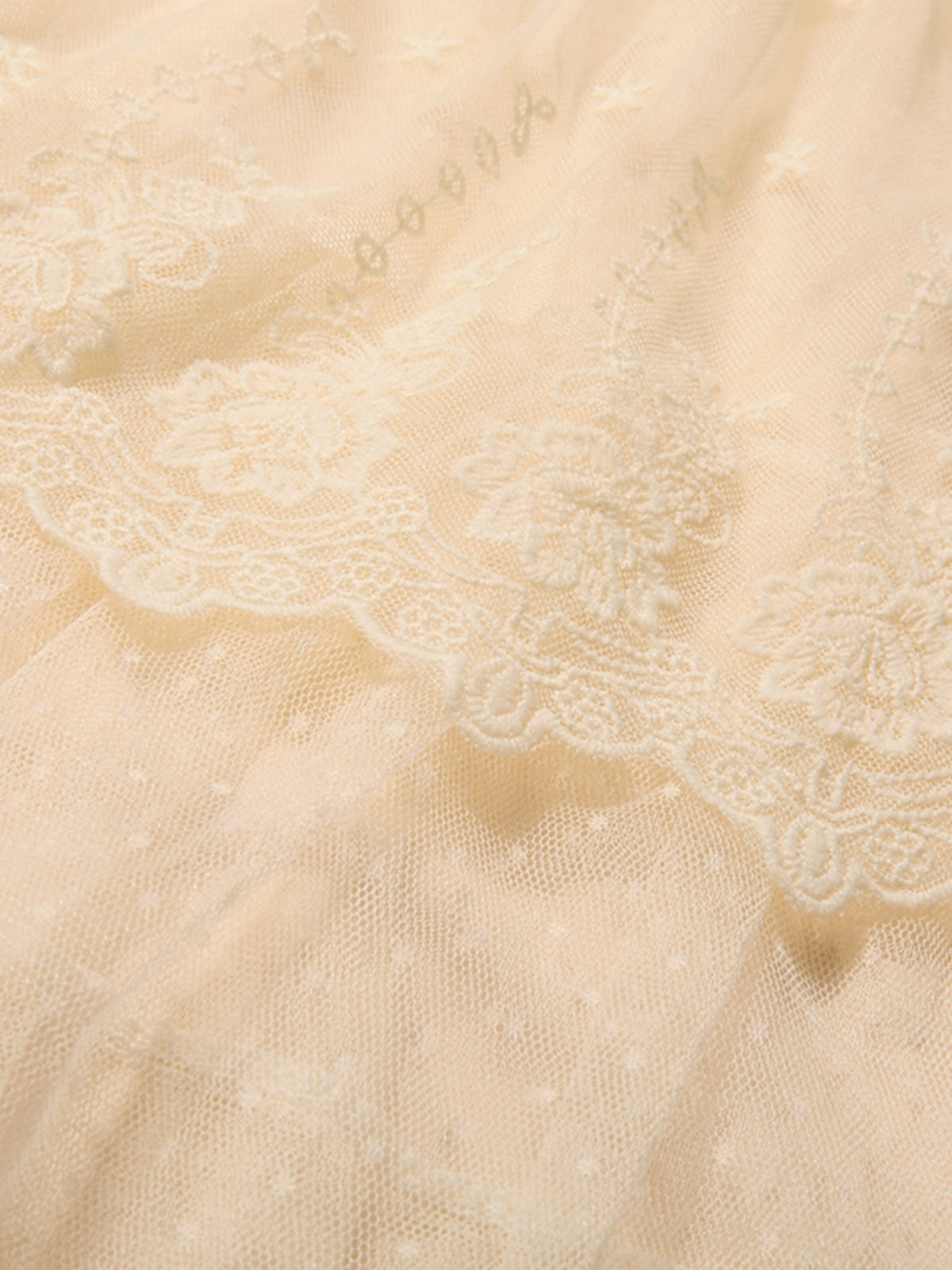 Close-up of beige fabric with lace detailing