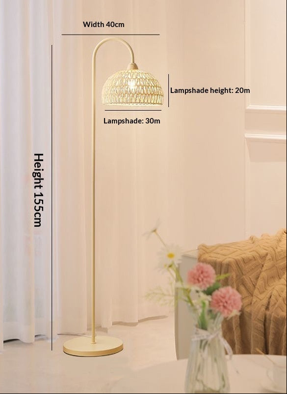 Beige Bohemian Rattan Floor Standing Lamp For Living Room