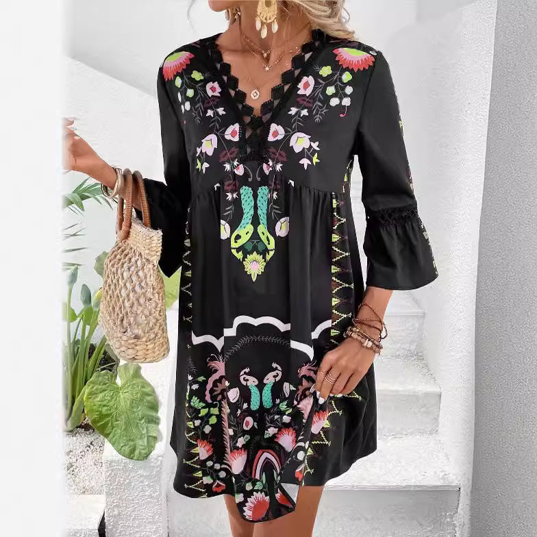 Black Boho Short Dress