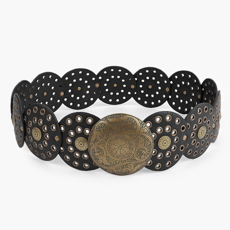 Black and Gold Disc Belt for Women