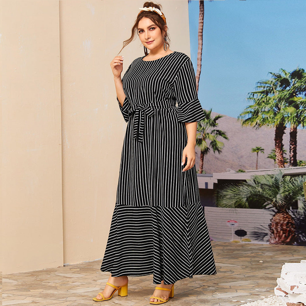 Black Striped Plus Size Maxi Dress