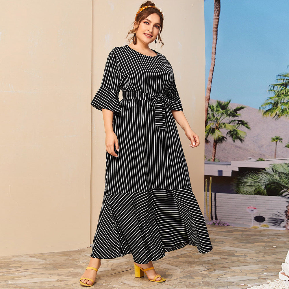 Black Striped Plus Size Maxi Dress
