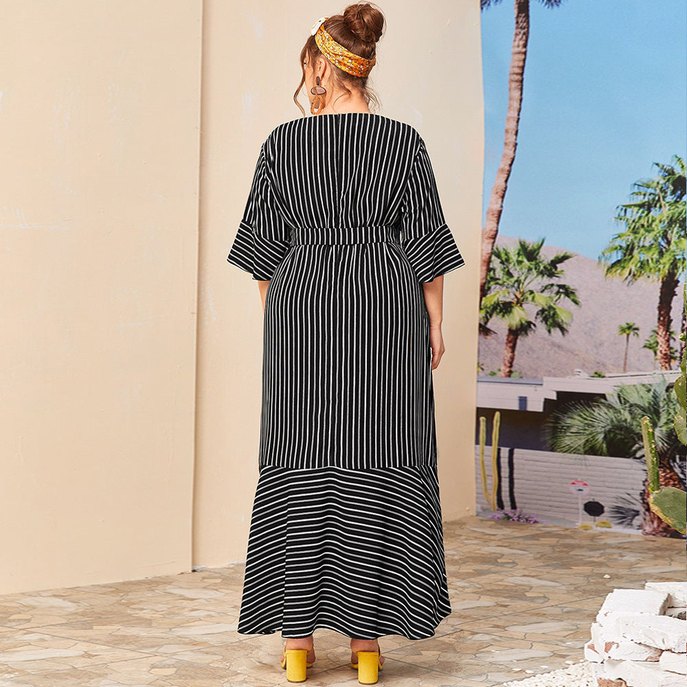 Black Striped Plus Size Maxi Dress