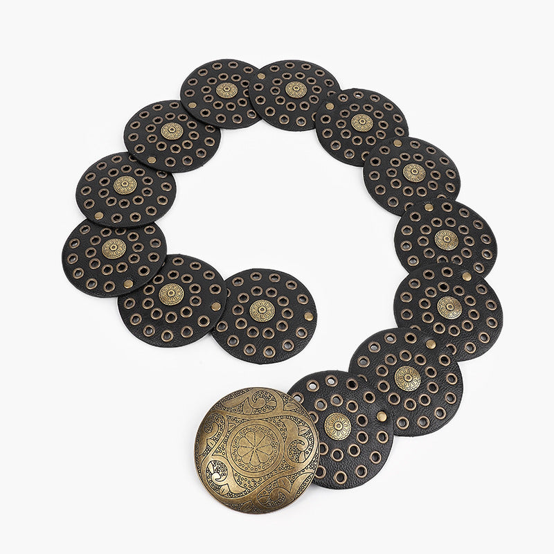 Black and Gold Disc Belt for Women boho