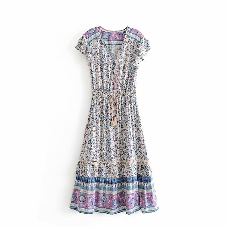 Blue Boho Style Dress floral
