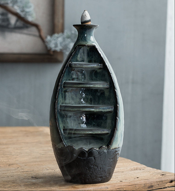 Blue Gray Ceramic Incense Waterfall