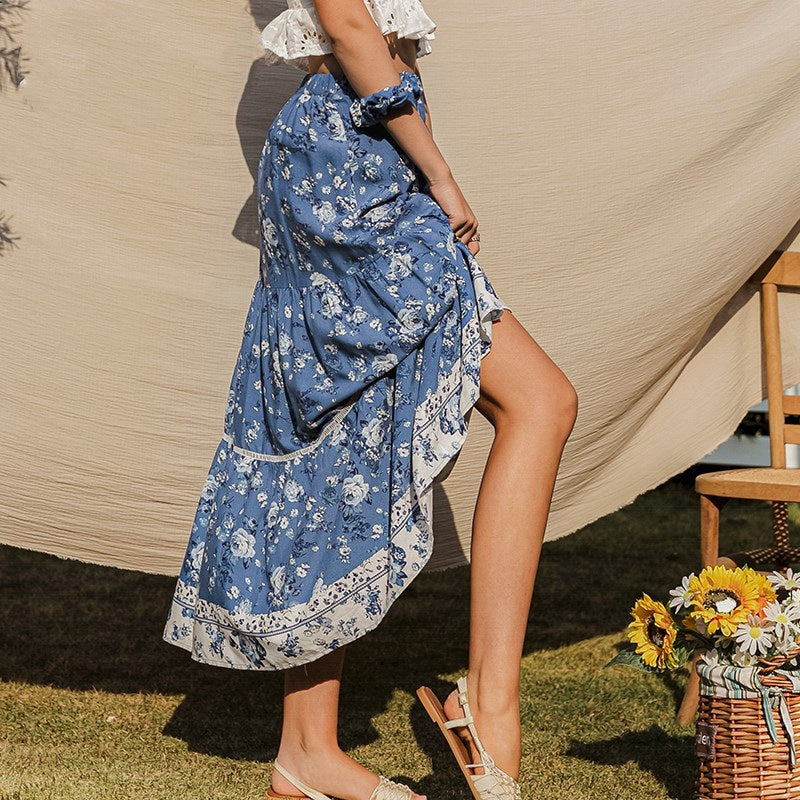 Blue Floral Boho Style Skirt blue