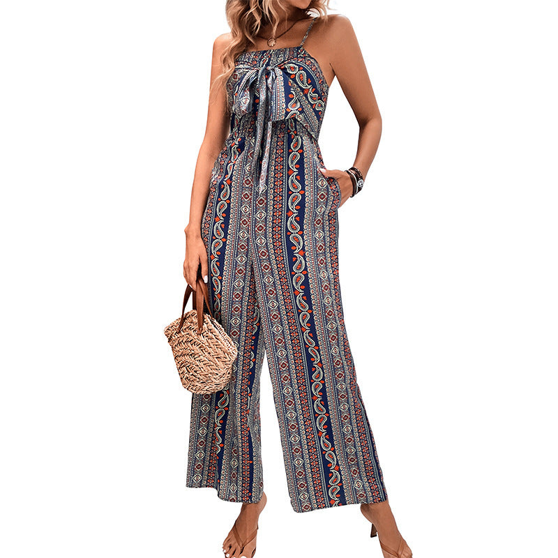earthy Blue Paisley Jumpsuit for Women
