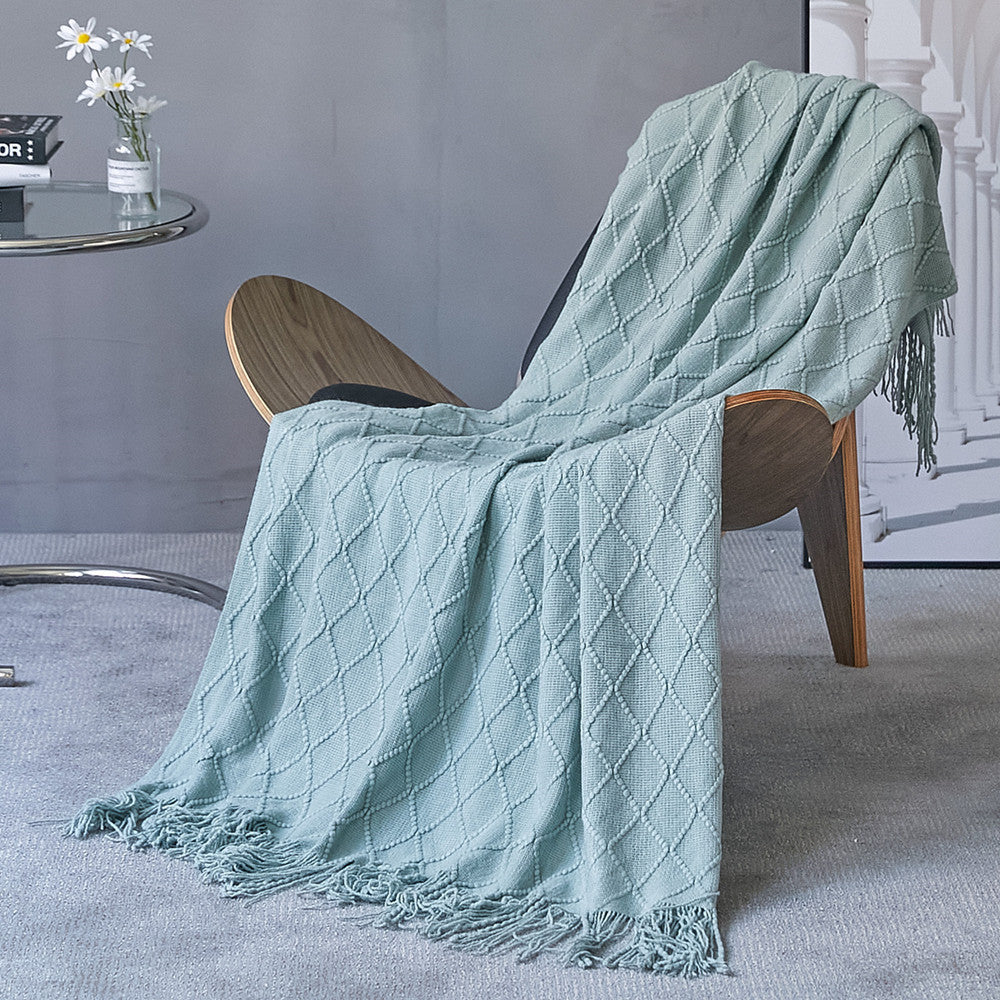 Blue Texture Blanket with Fringe