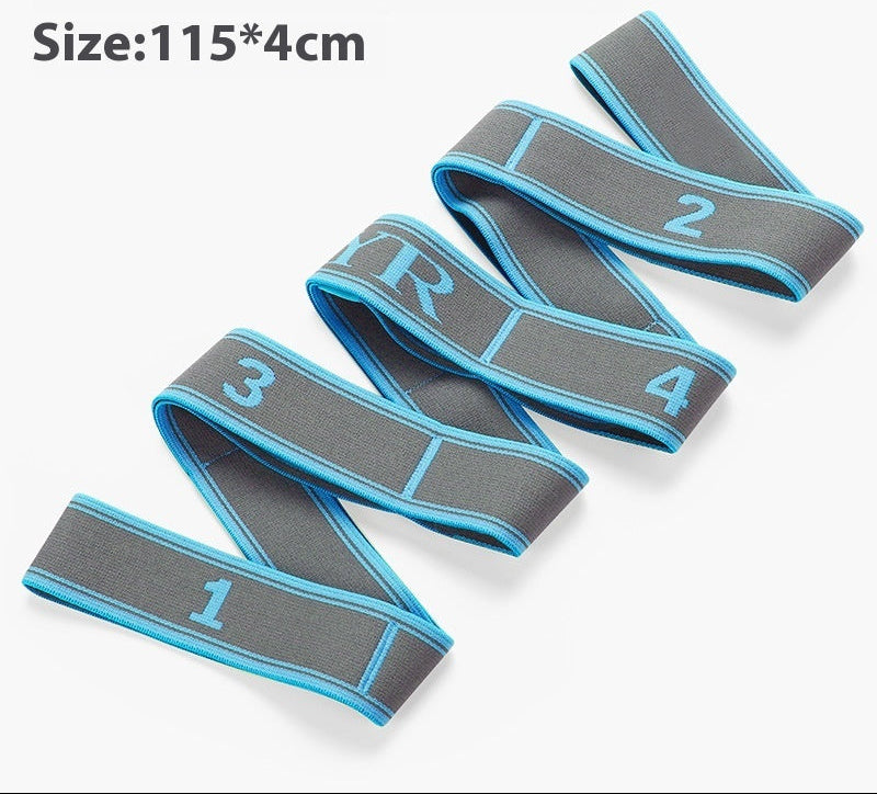 Blue and gray resistance bands with numbers on a white background