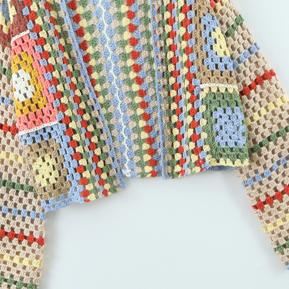 women Bohemian Crochet Rainbow Cardigan