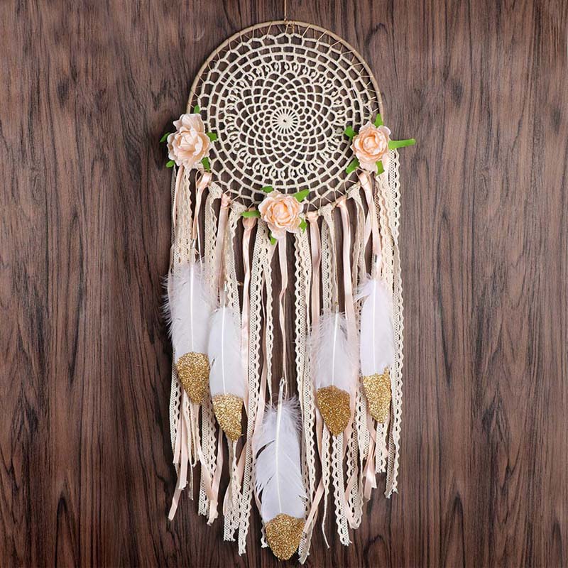 Bohemian Dreamcatcher with Flowers and Feathers
