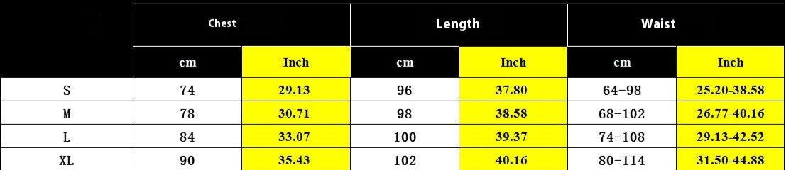Measurement size chart for clothing with dimensions in inches and centimeters.