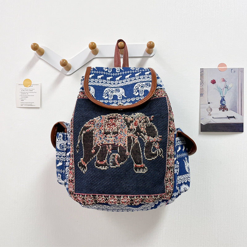 Bohemian Embroidered bag Backpack with Elephant Design