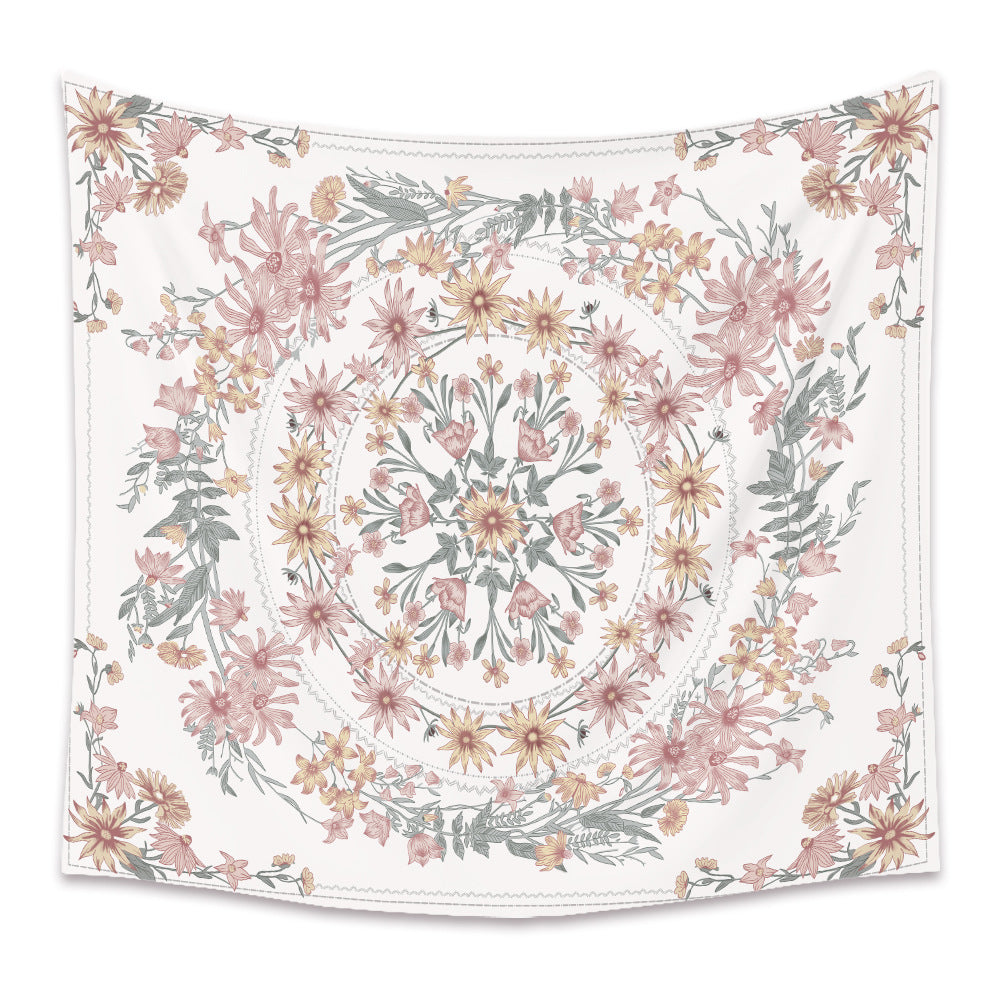 white Bohemian Flower Wall Tapestry