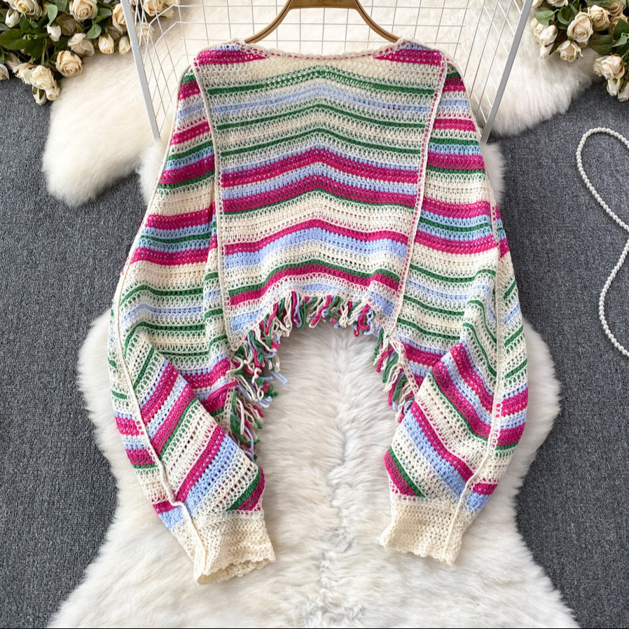 pink Bohemian Fringe Sweater