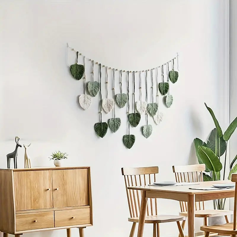 Boho Macrame Wall Hanging with Leaves