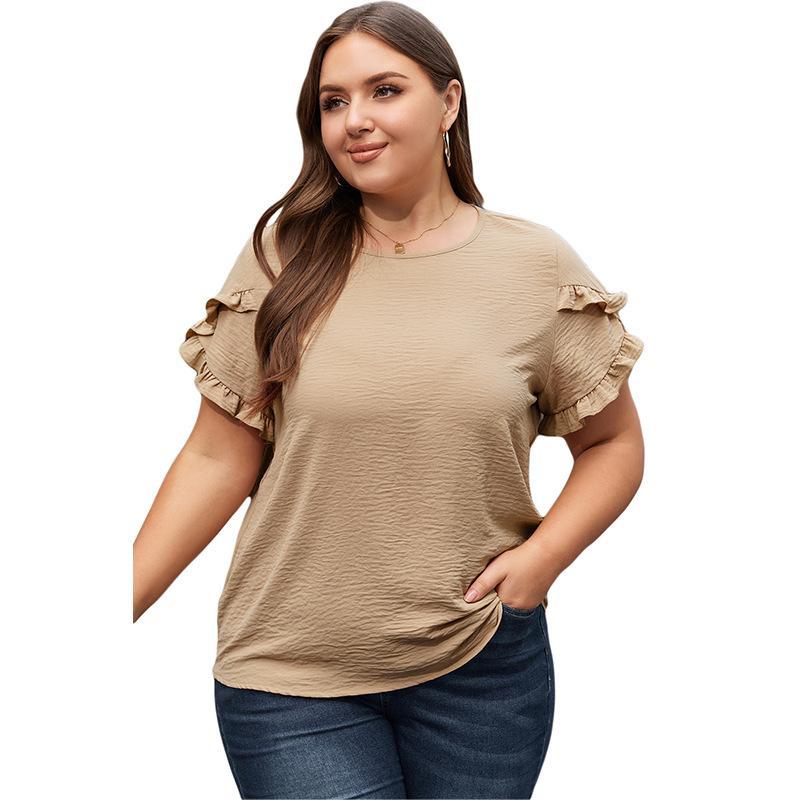 Bohemian Plus Size Top with Ruffled Short Sleeves
